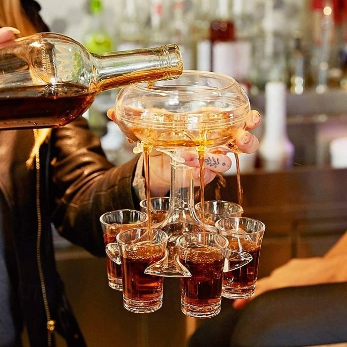 6 Shot Glass Dispenser and Holder Acrylic Liquor Dispenser Set with Cup Rack Durable Anti Drop Six Cup Pourer Perfect Bar Accessory Whiskey Vodka Drinkware Gift Set 2025 - $22.99 –P1