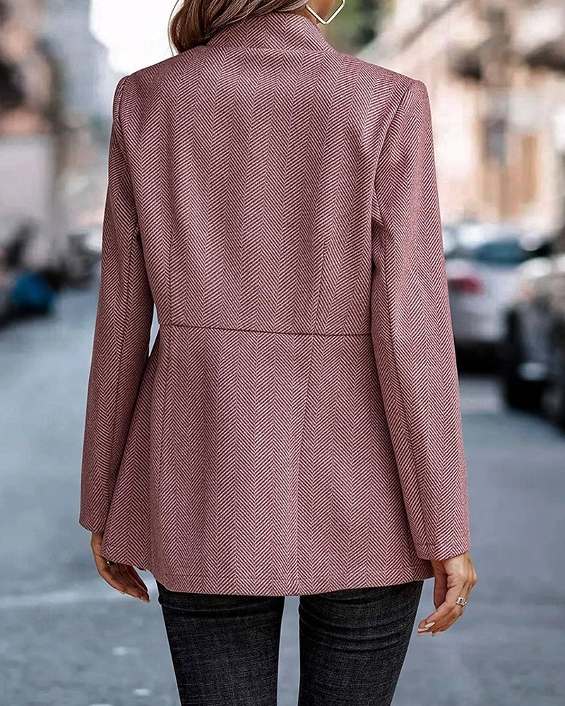 Dam Kavaj Bekväm Volang Lappverk Elegant Mode Klassisk Modern Skola Formell Kontor Arbete Cardigan Lång Hög krage Normal Långärmad Ytterkläder Djupröd Svart och grått Svart Vår Höst 2025 - $37.99 –P12