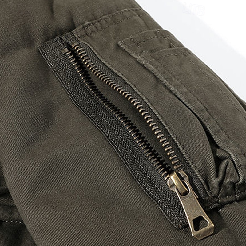 Men's Winter Jacket Bomber Jacket Fleece Jacket Vacation Daily Thermal Warm Pocket Fleece Winter Plain Fashion Streetwear Lapel Regular Black Khaki Army Green Jacket 2026 - $57.99 –P8
