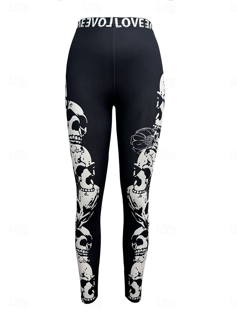 Legginsy damskie na wakacje vintage mody pełna długość wysoki stan grafika czaszki miękka oddychająca rozciągliwa na zewnątrz wakacyjna ulica czarna biała czarno-biała wiosna jesień zima slim fit 2026 - $21.99 –P3