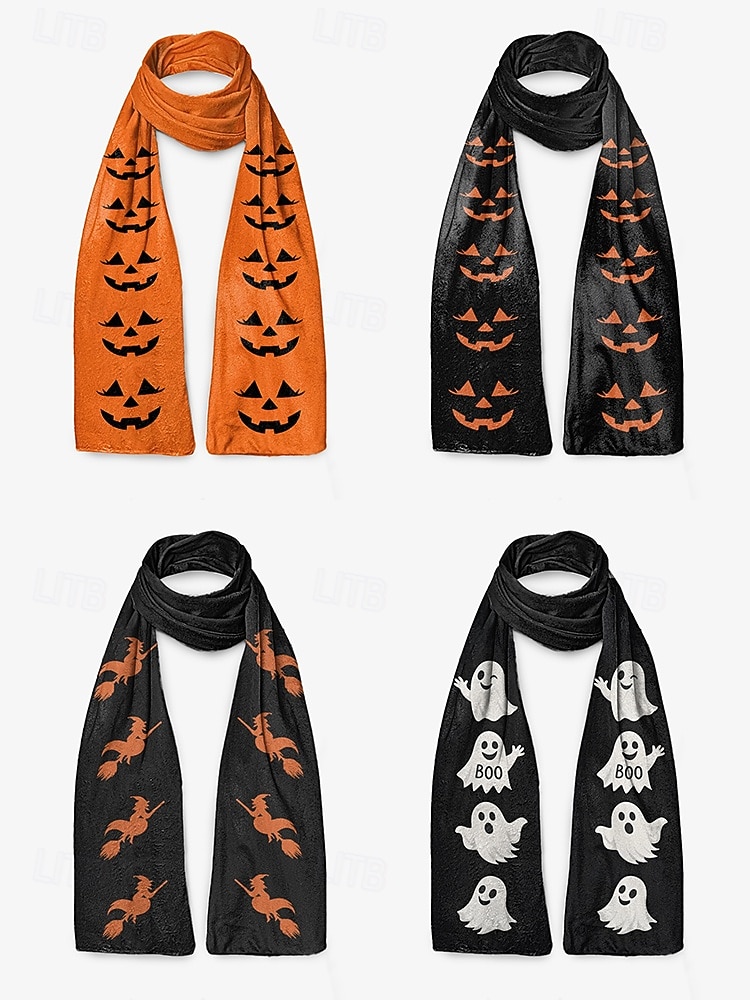 Eșarfă imprimată de Halloween pentru femei – șal lung și confortabil cu modele de fantome, jack-o'-lantern și vrăjitoare, accesoriu moale și ușor de toamnă pentru petreceri costumate, Halloween, festivaluri și purtare zilnică 2025 - $14.99 –P5