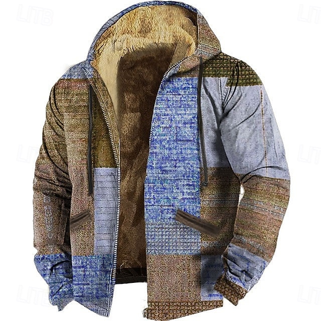 Per uomo Geometrico Blocco di colori Patchwork Pile Felpa con Cappuccio Felpa Vintage Retrò Manica Lunga Girocollo All'aperto Abbigliamento casual alla moda Blu marino Blu Verde Grigio Coulisse del 2026 a $51.99 –P2