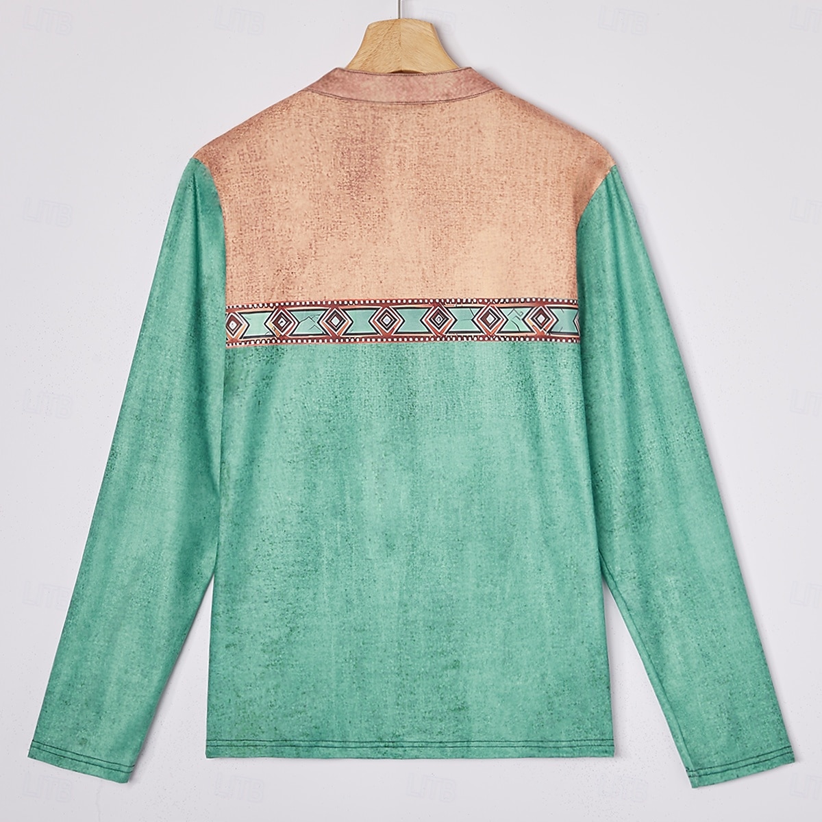 Men's Geometric Ethnic Henley Shirt Tee Long Sleeve Ethnic Casual Summer Spring Fall Lake blue Dark Gray Black Green Light Blue Henley Henley T-Shirt 2025 - $21.99 –P10