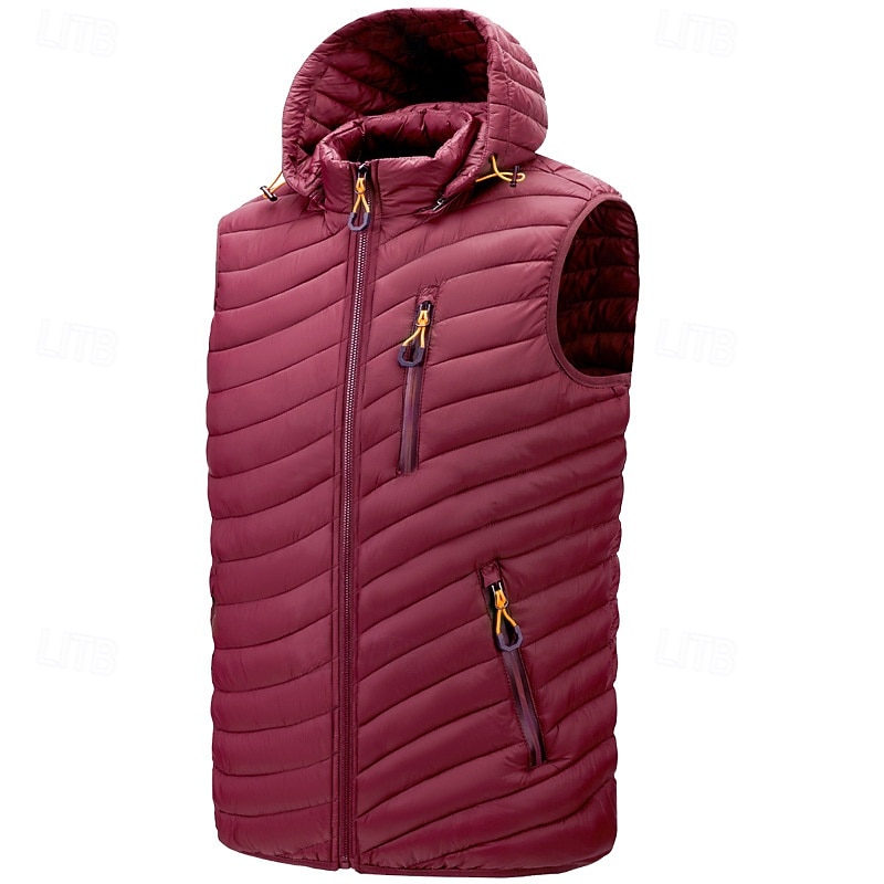 Pánské Puffer Vesta Kamizelka Vesta Dovolená Denní Rande Módní Na běžné nošení Zima Kapsy Polyester Zahřívací Pohodlné Pevná barva Zip Kapuce Běžný Černá Fialová Vodní modrá Armádní zelená Vesta 2025 - $44.99 –P10