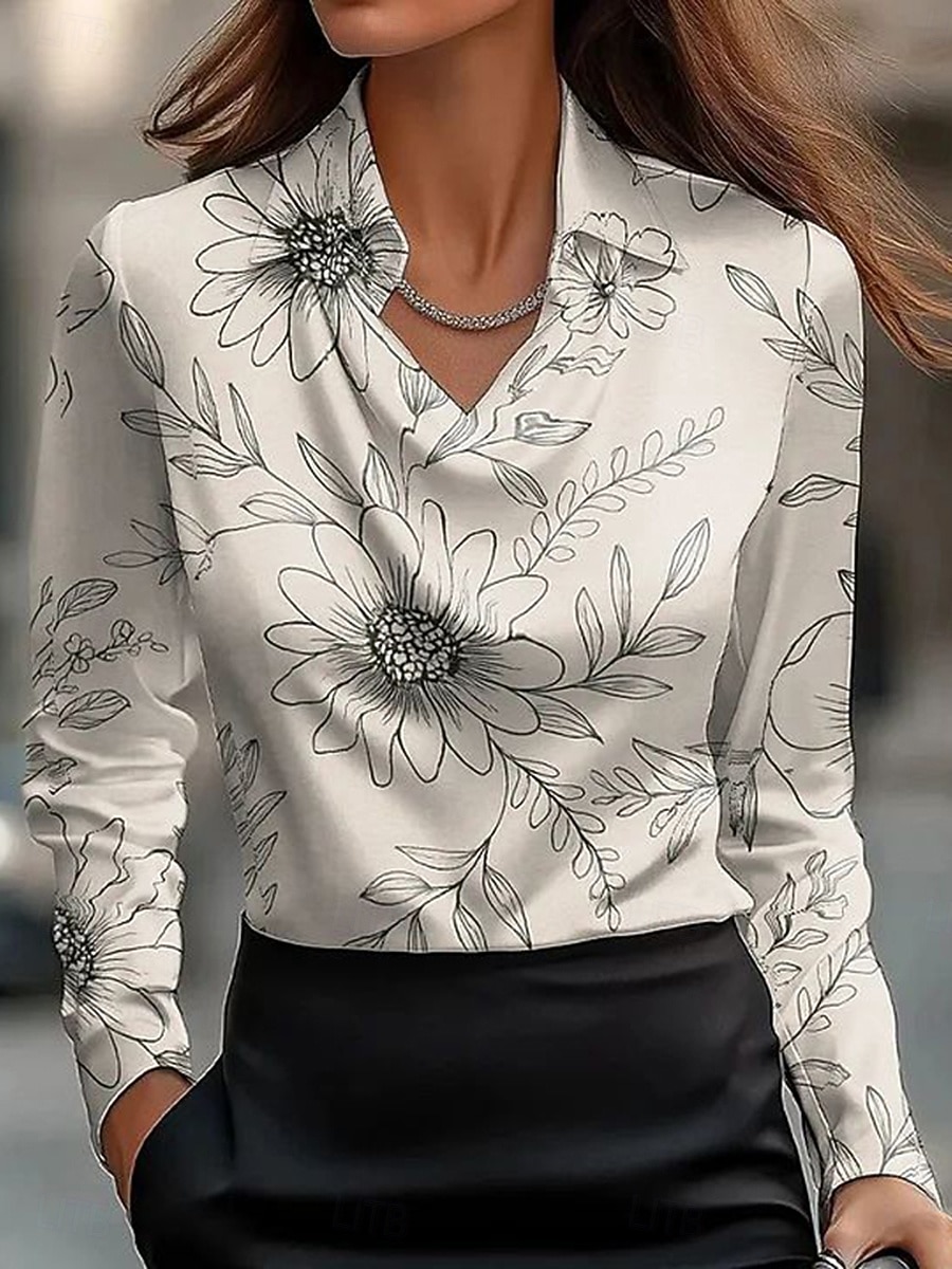 Dame Skjorte Blomstret Grafisk Abstrakt Elegant Stilfull Fritid Langermet Cowl-hals Vanlige topper Arbeid Festkveldsklær Daglig Rynket Drapering Rosa Rød Navyblå Beige Sommer Høst 2025 - $29.99 –P2