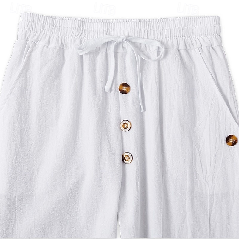 Men's Linen Pants Trousers Summer Pants Baggy Pants Beach Pants Drawstring Elastic Waist Buttons Plain Comfort Breathable Full Length Casual Daily Home Vacation Fashion Loose Fit Black White 2026 - $24.99 –P13