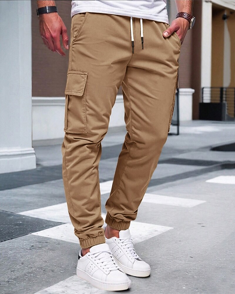 Men's Cargo Pants Joggers Trousers Drawstring Elastic Waist Multi Pocket Plain Wearable Outdoor Daily Camping & Hiking Fashion Classic Black Yellow 2026 - $21.99 –P1