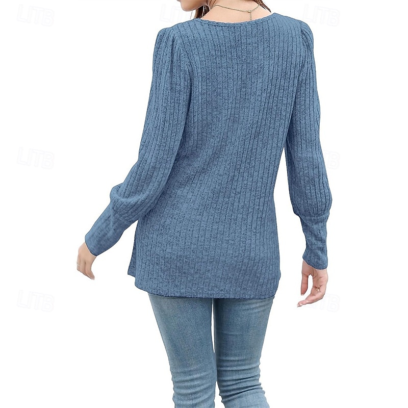 Femmes Chemisier texturé T-shirt Uni Mode Moderne manche longue Col carré Hauts Réguliers Quotidien Sortir Boutons Bordeaux Noir Rouge Marron clair Bleu Printemps Automne de 2025 ? $21.99 –P16