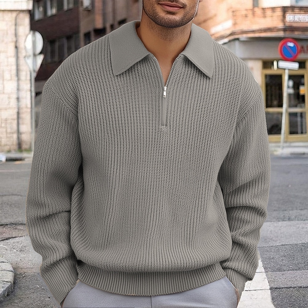 Men's Pullover Sweater Jumper Quarter Zip Sweaters Knit Sweater Ribbed Knit Regular Tops Knitted Plain Half Zip Fashion Casual Vacation Daily Wear Clothing Apparel Fall Winter Black Khaki M L XL 2026 - $27.99 –P2