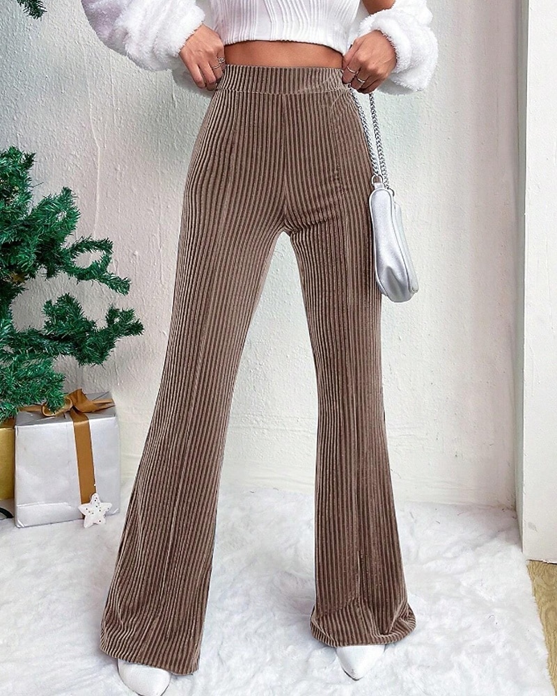 Mulheres Perna larga Calças de Veludo Calças Roupa de rua Casual Comprimento total Natural Tecido Cintura elástica Confortável Ao ar livre Férias Para Noite Vinho Pavão Azul Rosa claro cáqui Outono de 2026 por $22.99 –P7