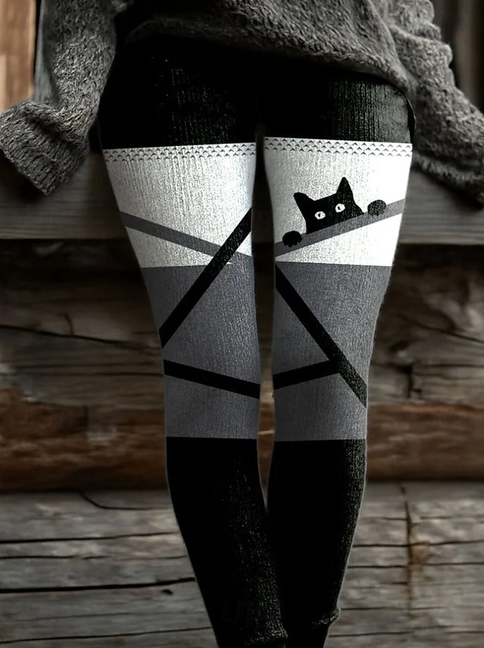 Mujer Leggings Vacaciones Moda Vintage Largo Completo Cintura Alta Gráfico Gato Impresión Abstracta Térmica Cálida Suave Transpirable Elástico Formal Exterior Vacaciones Blanco y Negro Negro Gris 2026 - $21.99 –P2