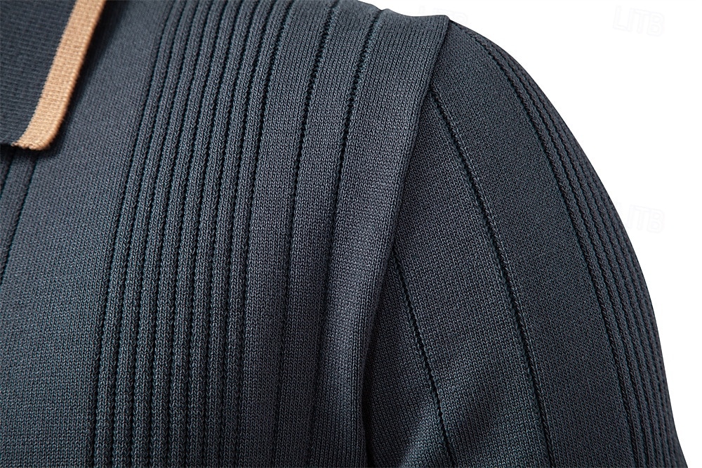 Herre Pullover genser Strikke Vanlige topper Fargeblokk Knapper Helfarge Polokrage Årgang Daglig Skole Hjem Klær Vår Høst Blå Brun S M L 2025 - $32.99 –P5