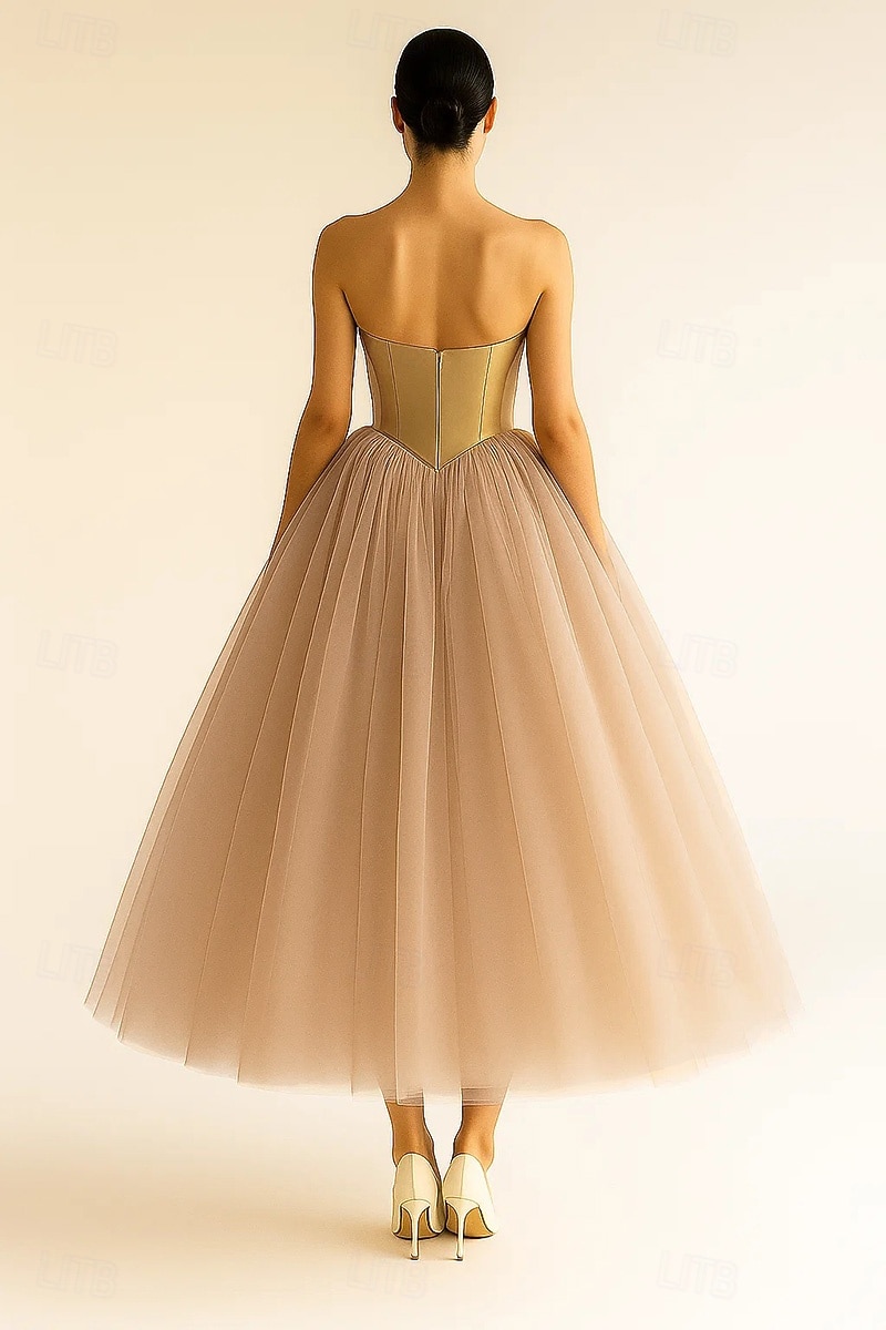 Linha A Vestidos de cocktail Elegante Traje formal Formal Casamento Longuette Sem Manga Sem Alças Tule com Fenda Dupla 2025 de 2025 por $139.99 –P2