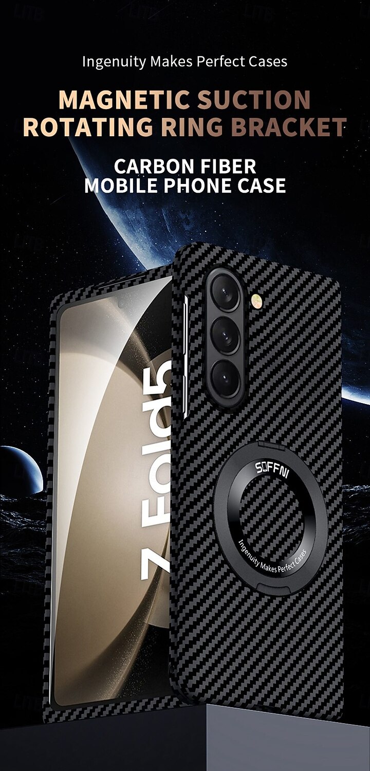 телефон Кейс для Назначение SSamsung Galaxy Z-образный сгиб 7 Z Fold 5 Z Fold 4 Кейс на заднюю панель Поддержка беспроводной зарядки Кольцо Пряжка Защита от удара Ретро Углеродное волокно 2025 - $23.99 –P1