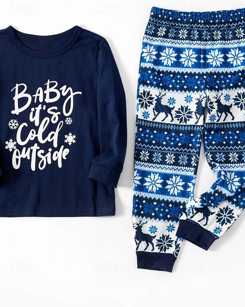 Family Pajamas Letter Christmas Pattern Home Print Dark Blue Long Sleeve Active Matching Outfits 2026 - $19.99 –P5