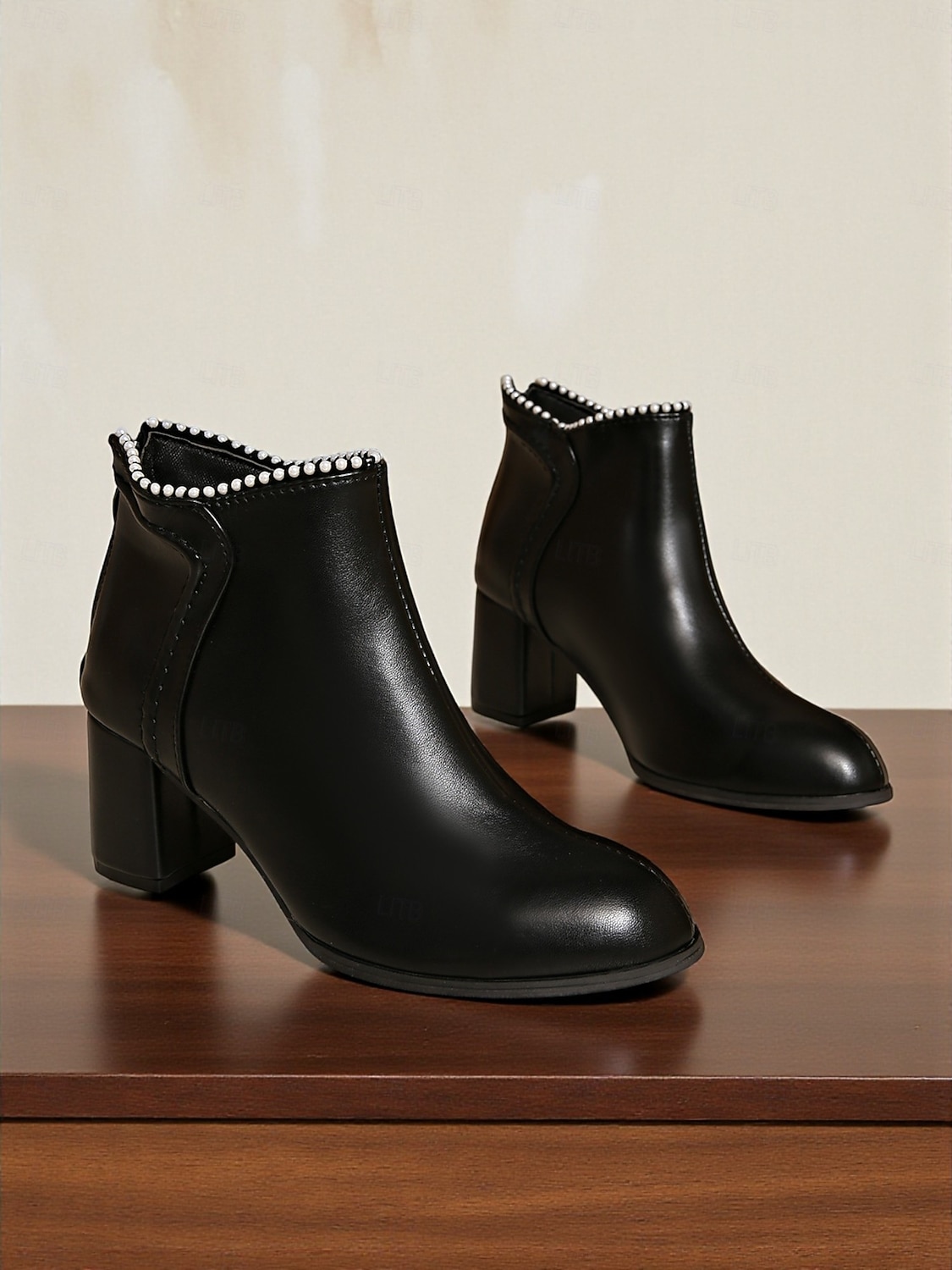 Botas femininas de cano curto com detalhes em pérolas - botinhas curtas de salto bloco e estilo urbano chique para looks casuais e de rua da moda de 2025 por $34.99 –P4