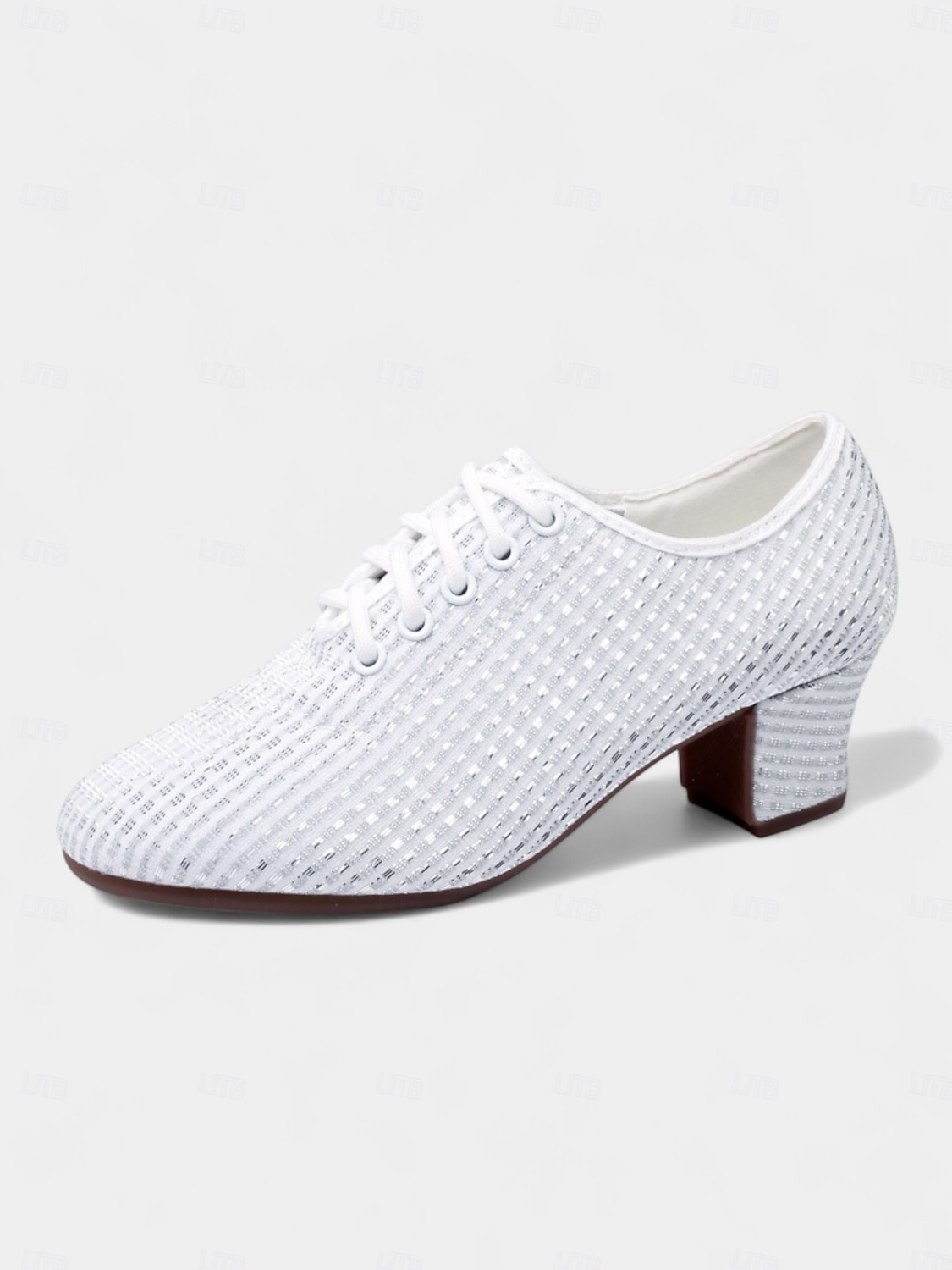 Sapatos de dança brancos com cadarço para mulheres - calçados de salão de salto grosso e brilhante com design de malha respirável para prática e performance de 2025 por $34.99 –P3