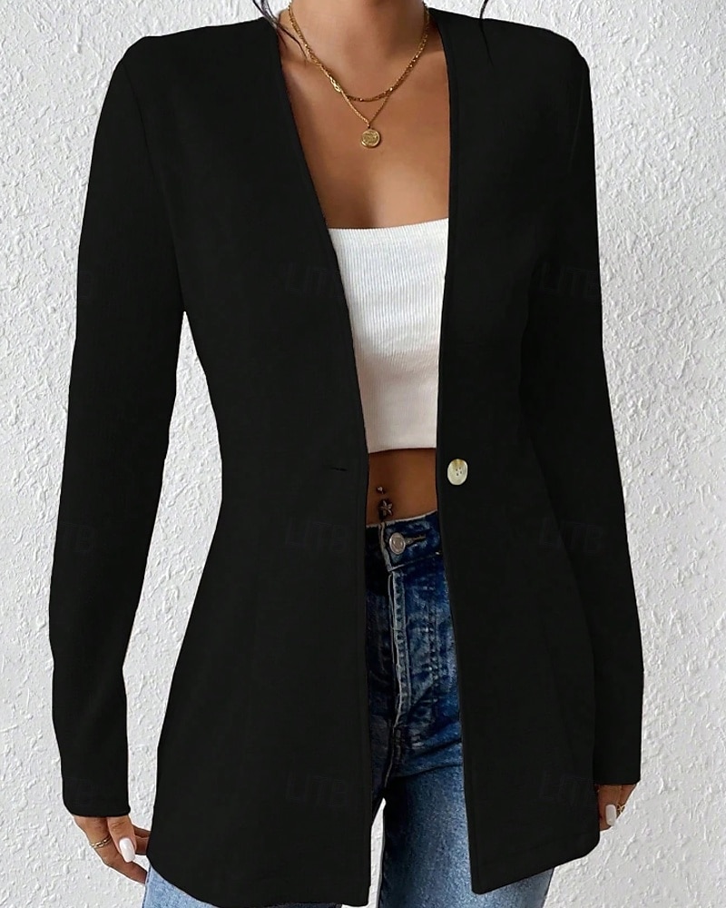Mujer chaqueta Cómodo Botones Moda Plano Noche Fin de semana Botonadura Simple Regular Escote en Pico Ajuste regular Manga Larga Ropa de calle Negro Blanco Vino Otoño 2025 - $26.99 –P7