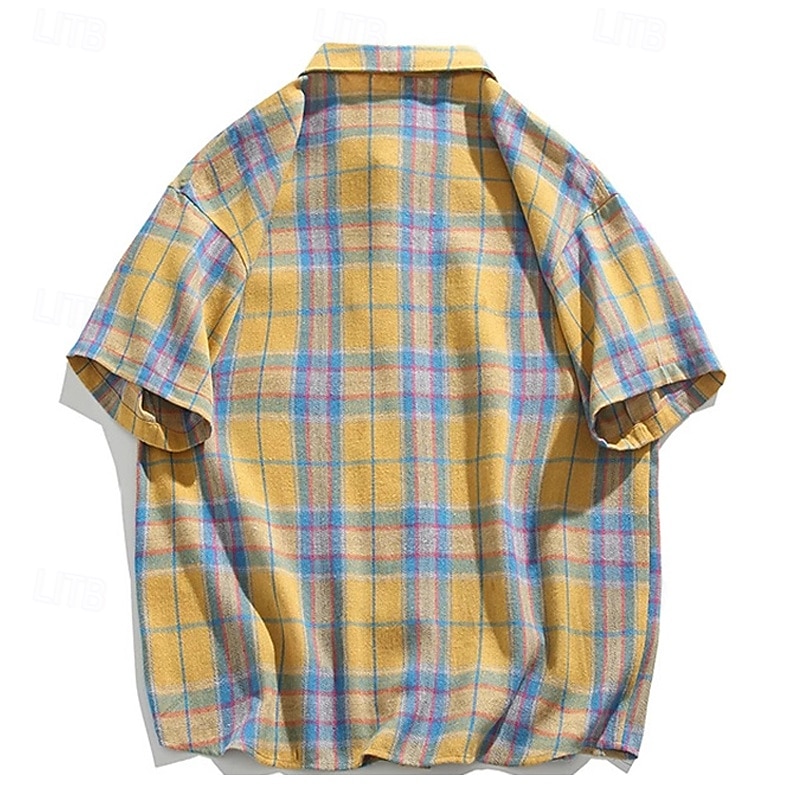 Herren Hemd Sommerhemd Freizeithemd Strandhemd Knopfhemd Gelb Rote Grün Kurzarm Karomuster Revers Urlaub Hawaiianisch Tasche Bekleidung Polyester Mode Lässig Bequem 2025 - $21.99 –P11