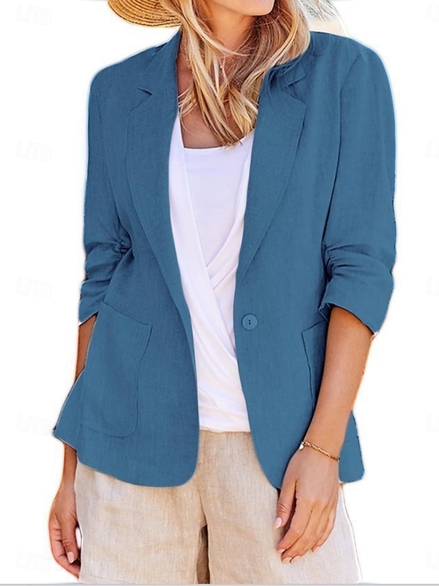 Damen Blazer Bequem Atmungsaktiv Tasche Knöpfe Mode Täglich Einfach Outdoor Lässig Täglich Einreihig Regulär Revers Normale Passform Langarm Oberbekleidung Schwarz Weiß Rosa Frühling Herbst 2025 - $22.99 –P2