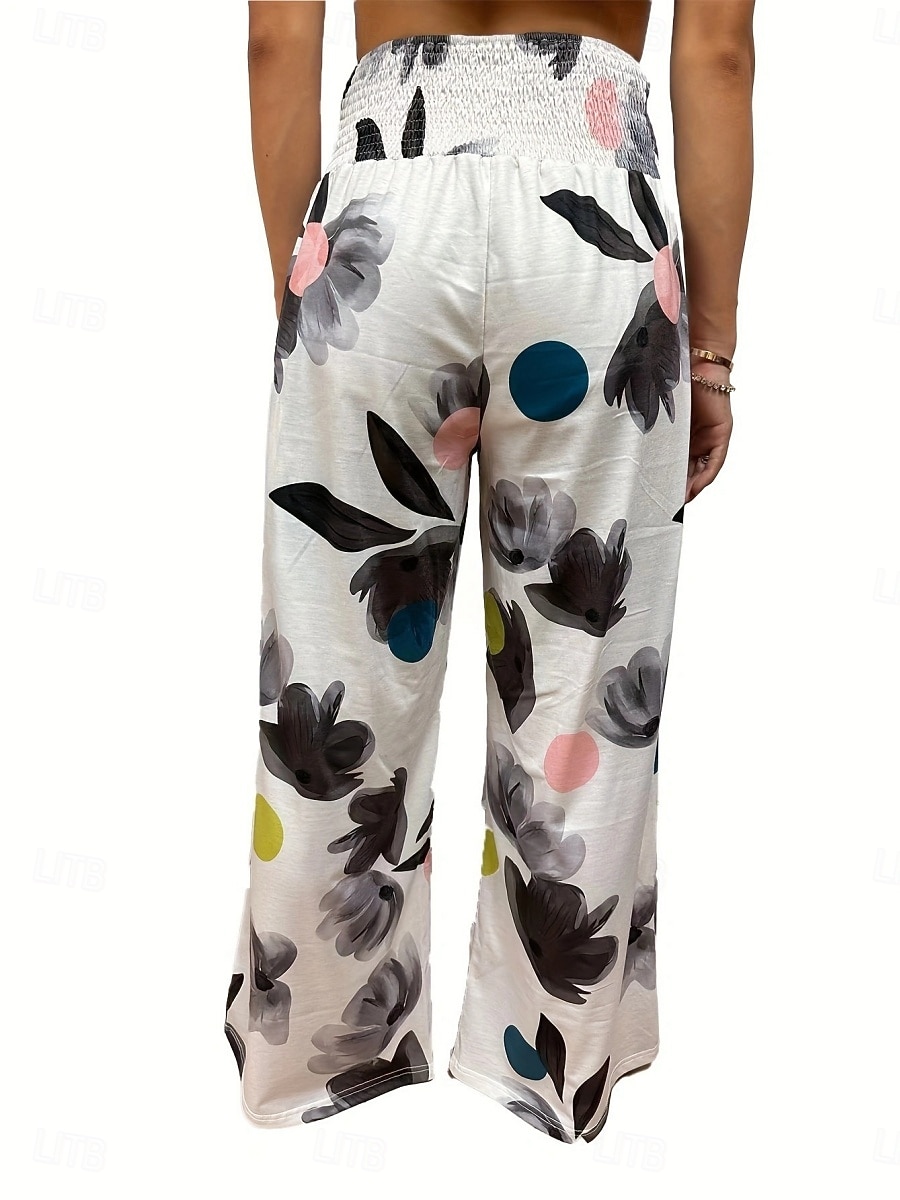 Per donna Pantaloni in cotone e lino Gamba larga Chinos Vacanza Moda Casual Lunghezza intera Vita Alta Floreale Tasca Fascia Elastica Stampato Comodo Morbido Confortevole Micro-elastico All'aperto del 2025 a $19.99 –P2