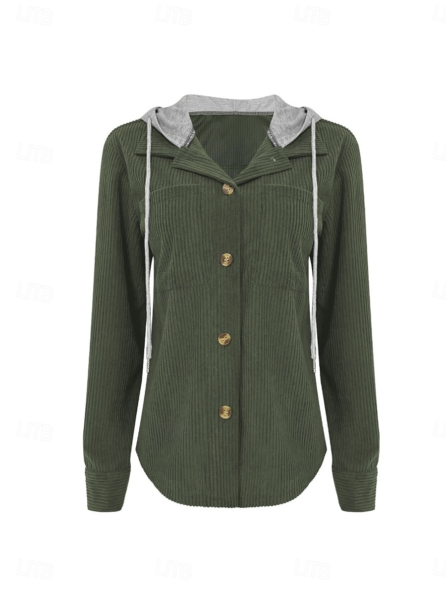Mujer Chaqueta con capucha Cómodo Transpirable Botones Casual Plano Vacaciones Calle Casual Ropa Cotidiana Botonadura Simple Regular Con Capucha Ajuste regular Manga Larga Ropa de calle Azul marinero 2025 - $36.99 –P15