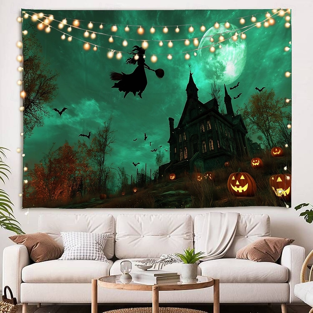שטיח רקע ליל כל הקדושים, תליית קיר של טירת רפאים בלילה, דלעת מכשפה, ציור קיר דקורטיבי גדול לחדר שינה, סלון, מסיבה וקישוט הבית 2025 - $14.99 –P4