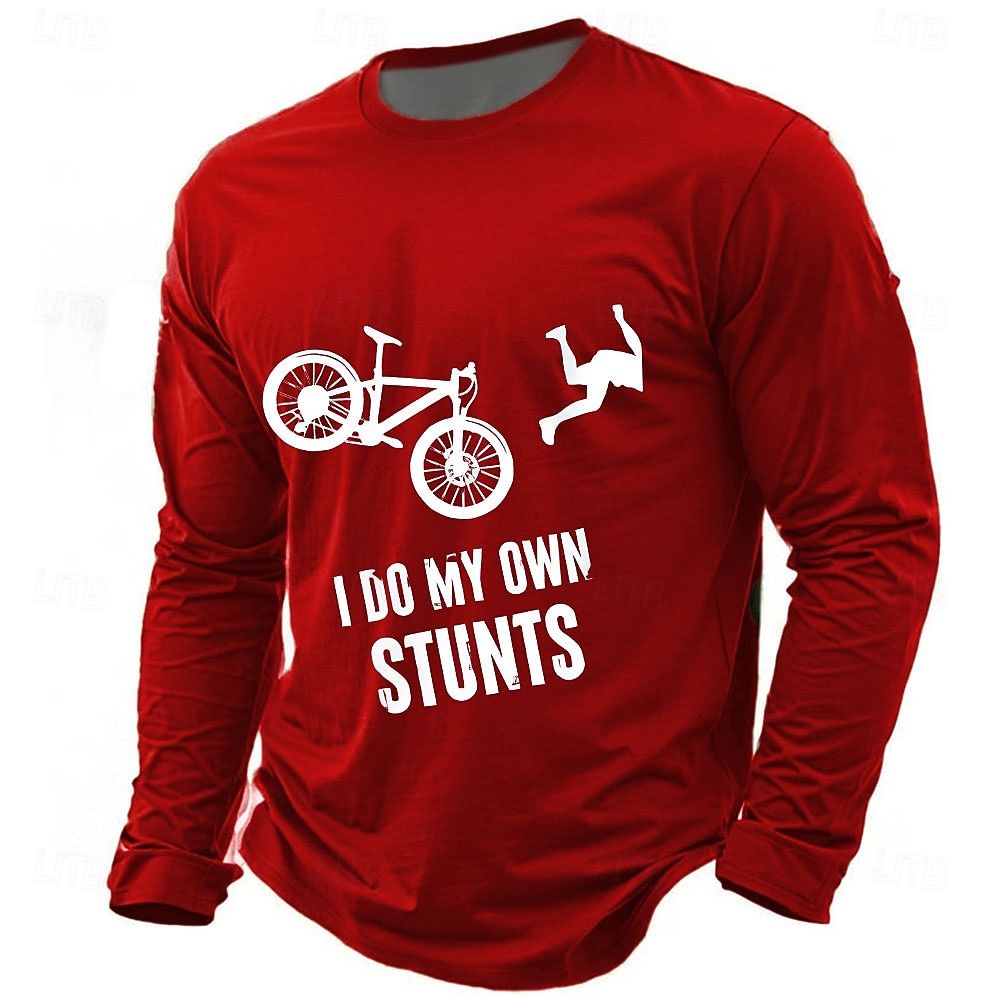 T-Shirt Grafica a Maniche Lunghe per Uomini Divertente 'Faccio le mie acrobazie' Umorismo Ciclistico del 2026 a $21.99 –P4