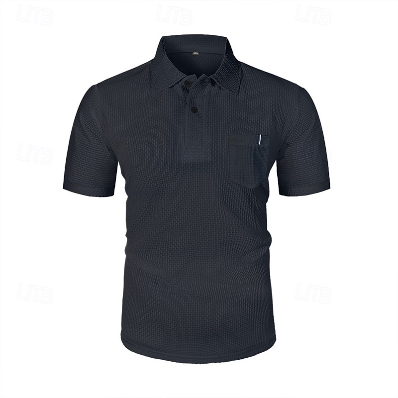Multi-pakketten 3 stuks Voor heren Revers Korte Mouw Wit+Zwart+Blauw Ice Silk seersucker polo Polo's met knopen Golfshirt Jacquard Effen Vakantie Alledaagse kleding Polyester Zomer 2026 - $48.99 –P8