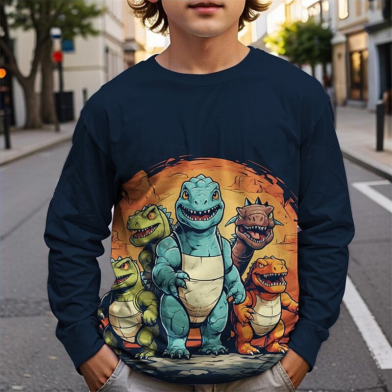 Pojkar 3D Dinosaurie T-shirt Långärmad Vår Höst Mode Grundläggande Barn 4-12 år Rund hals Utomhus Ledigt Dagligen Normal 2025 - $13.99 –P8