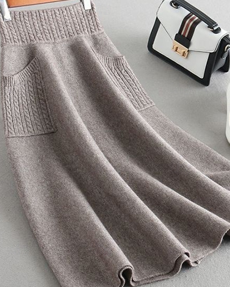 Femmes Jupe Occasionnel Maxi Taille Basse Jupes Uni Avec Poches Micro-Élastique Vacances Sortir Chameau Noir Automne Polyester de 2025 ? $20.99 –P1