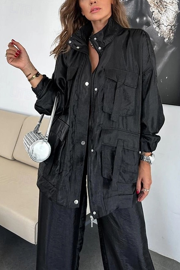 Naisten Puvut Mukava Kurenauha Tasku Täysi vetoketju Urheilu Muoti Päivittäin Retro Tavallinen Koulu Loma Koti Toimisto Cardigan Normaali Stand-kaula-aukko Loose Fit Pitkähihainen Päällysvaatteet 2025 - $49.99 –P6