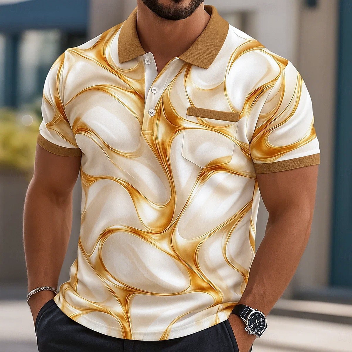 2026年 男性用 グラフィック ポロ 半袖 ポロシャツ 襟付きシャツ ビジネスカジュアル アウトドア アスレイジャー デイリーウェア 3Dプリント ボタン 夏 ブラック ルビーレッド ダークブルー  コレクション – $20.99 –P2