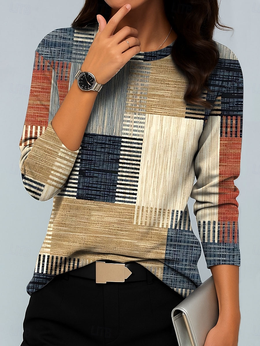 Femmes Sweats à capuche Graphique Géométrique Bloc de Couleur ancien Mode Occasionnel manche longue Col ras du cou Col rond Hauts Réguliers Occasionnel Imprimé Bleu Violet Vert Kaki Automne Hiver de 2025 ? $24.99 –P1