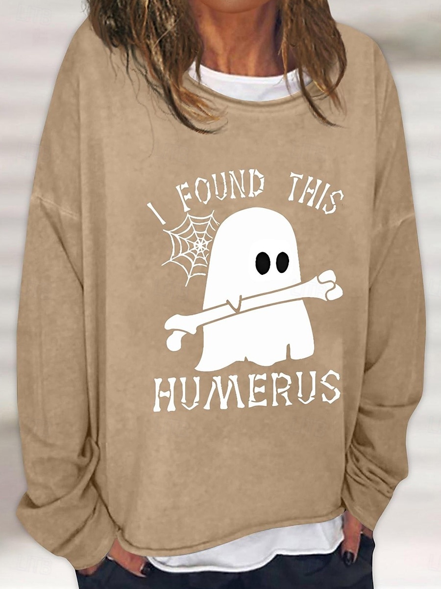 Sweatshirts Femme Halloween Décontracté Manches Longues Col Ronde Tops Classiques Imprimé Décontracté Noir Blanc Rose Kaki Gris Automne Hiver de 2025 ? $24.99 –P3