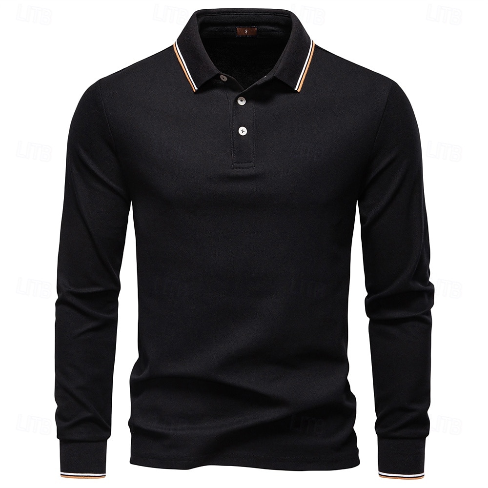 Hombre Polo Trabajo Negocio Cuello Vuelto Manga Larga Ocio Cómodo Plano Bloque de Color Puro Todas las Temporadas Ajuste regular Rojo rubí Negro Blanco Azul Marino Oscuro Gris claro Verde Ejército 2026 - $22.99 –P17