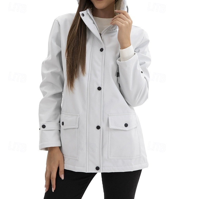 Mulheres Jaqueta casual Jaquetas de chuva impermeáveis Capas de chuva Prova-de-Água A Prova de Vento Zíper Bolsos Moda Ao ar livre Tecido Para Noite Final de semana Zíper Padrão Com Capuz Normal de 2025 por $33.99 –P1