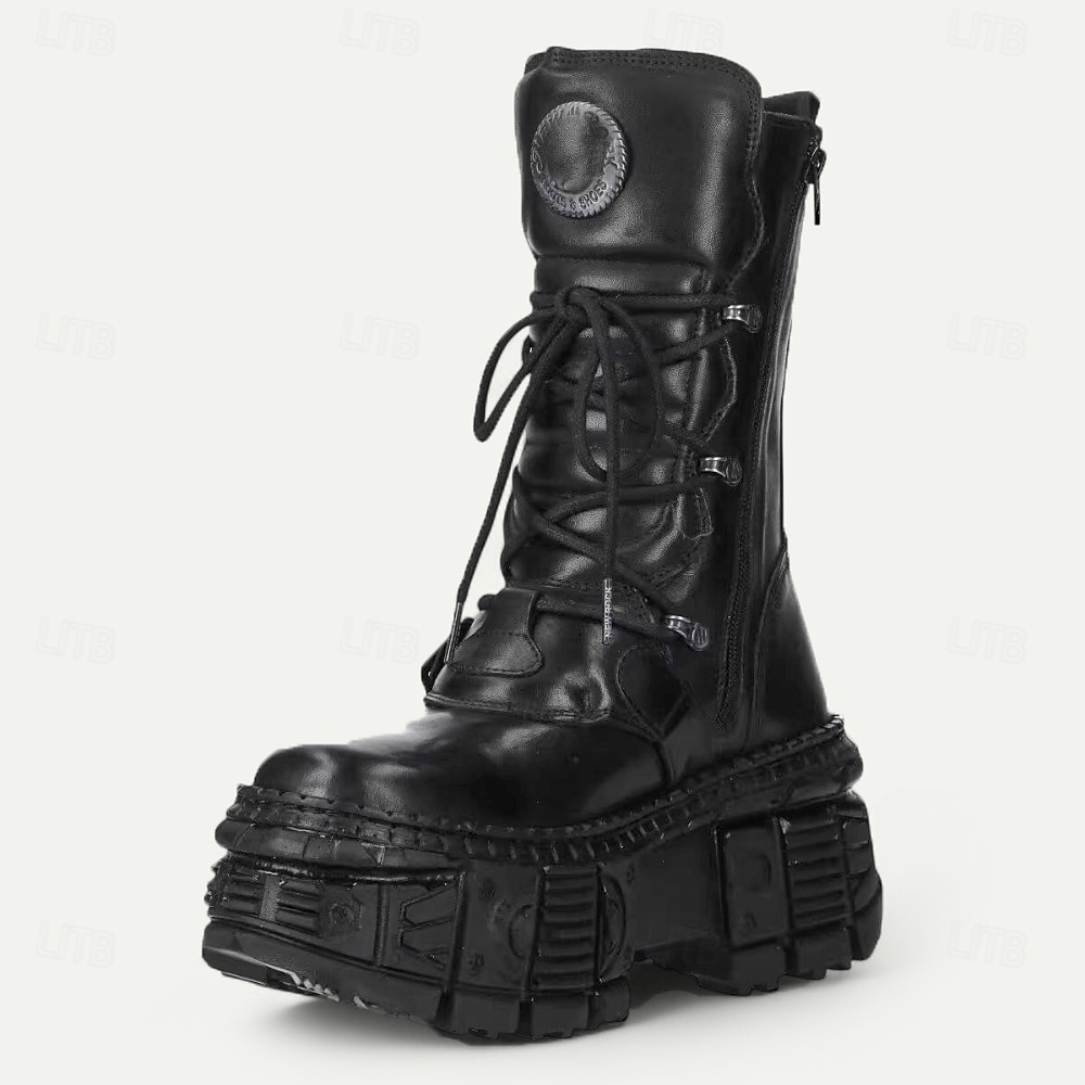 Gothic-Punk-Kampfstiefel für Herren, echtes Rindsleder mit Schnallenriemen und klobiger Plateausohle, alternatives Modeschuhwerk für Partys, Festivals und Streetwear 2026 - $139.99 –P4