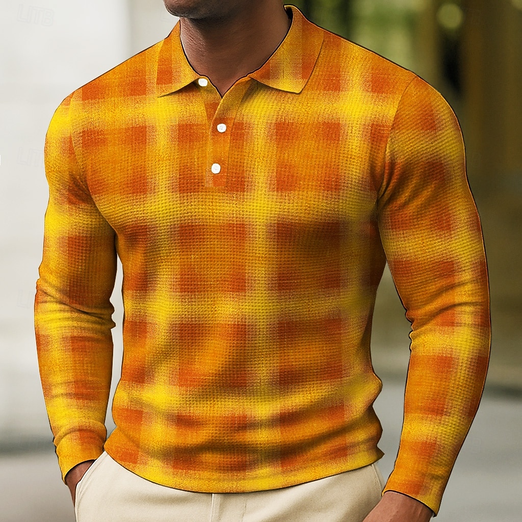 Per uomo Geometrico Magliette Polo a Nido d'Ape Manica Lunga Magliette polo Camicie con Colletto Business Casual Affari Abbigliamento da lavoro Abbigliamento quotidiano Bottoni Primavera Autunno del 2026 a $25.99 –P5