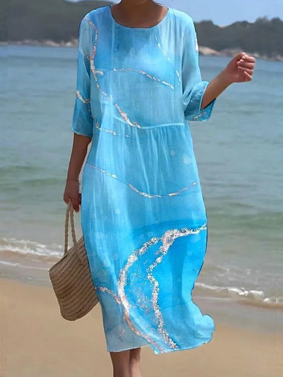 Női Maxi Ruha Kaftan 3/4 Hosszú Ujjú Környakú Lazac Átmeneti Ruha A vonalú Ruha Boho Mindennapi Ünnepi Randi Grafika Absztrakt Ég Kék Zöld Sötét Kék Páva Kék Tavasz 2025 - $41.99 –P4