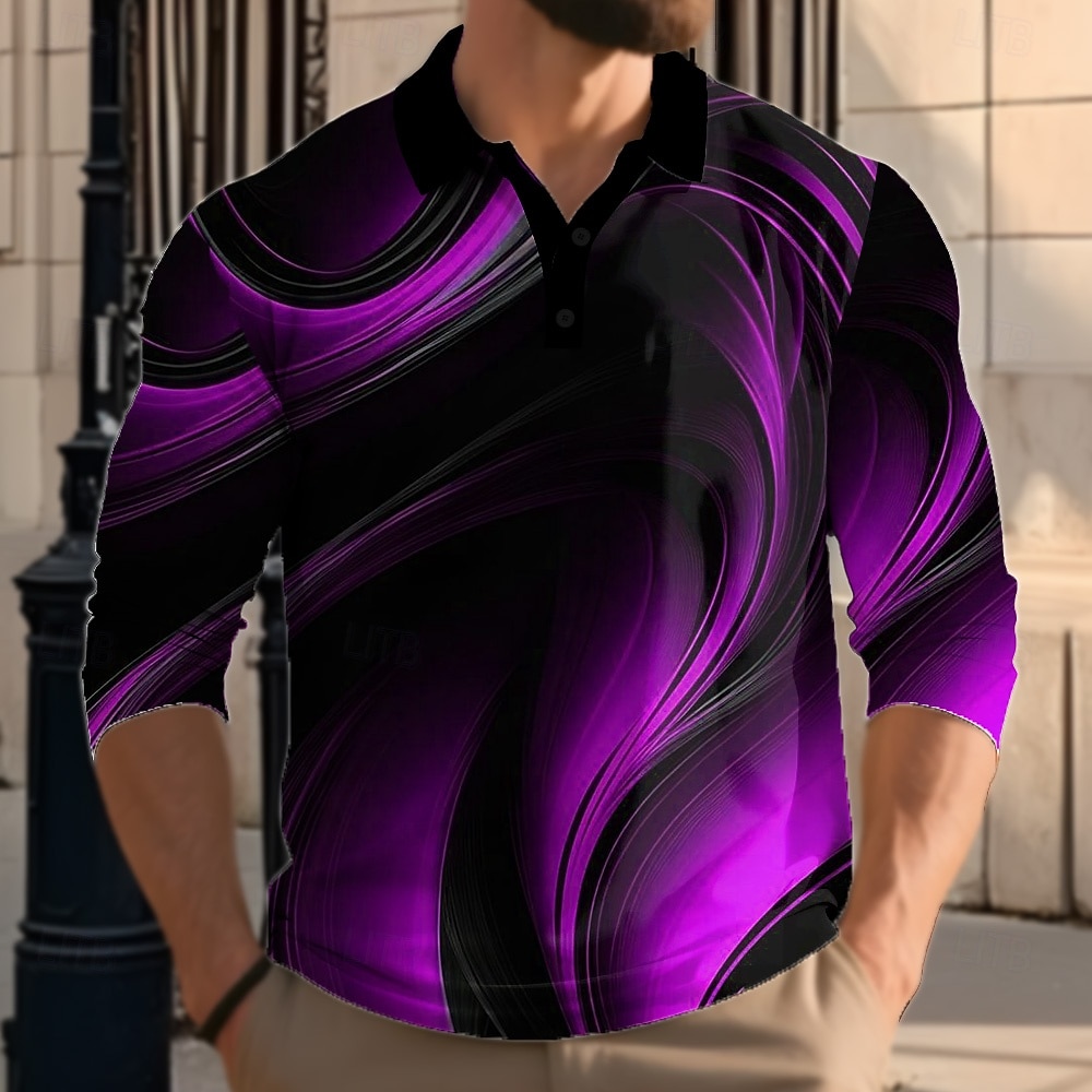 Herr Abstrakt Geometrisk Polo Långärmad Polotröjor Kavajslag Ledigt Gata Fritids- Dagliga kläder 3D-utskrift Knappar Vår Höst Vinter Blå Purpur Grön 2025 - $21.99 –P3