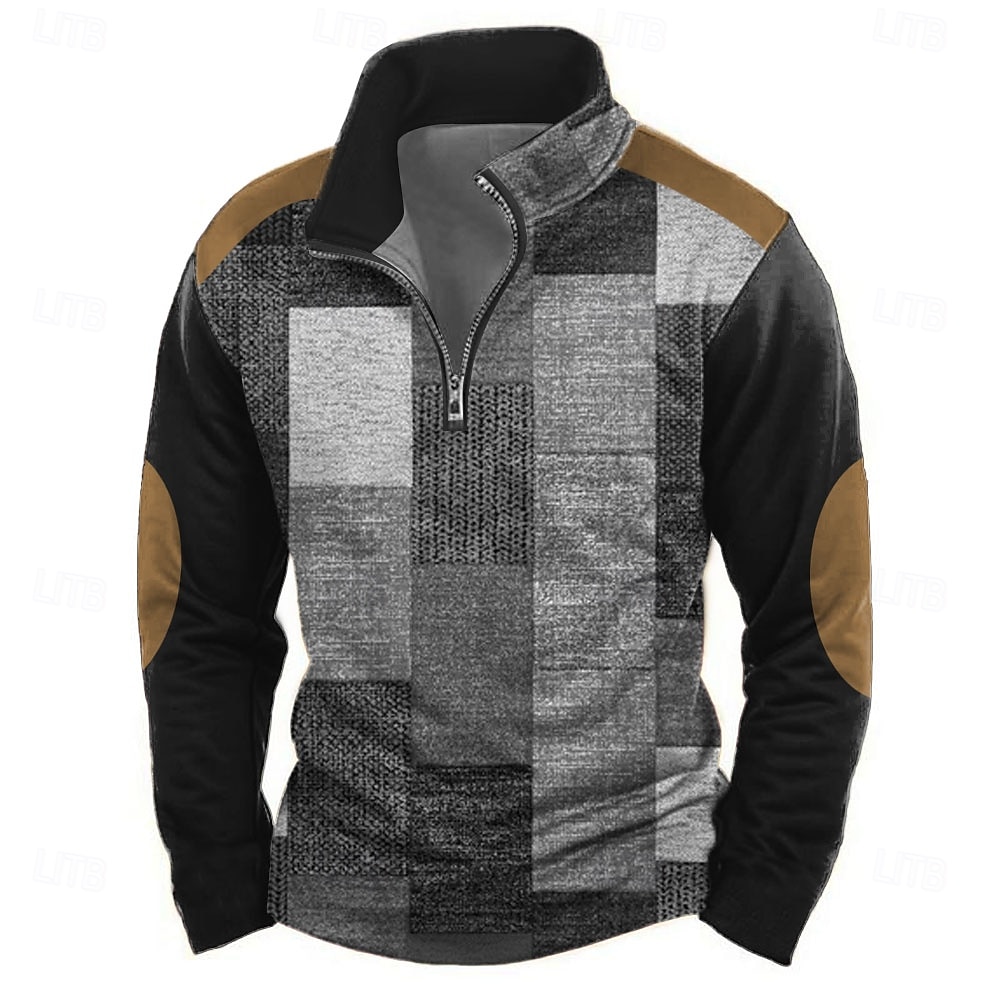 Herr Geometrisk Rutig Tröja Ledigt Långärmad Hög hals Semester Streetwear Rubinrött Blå Dragkedja Fjärdedels blixtlås Höst Vinter Designer 2025 - $28.99 –P5