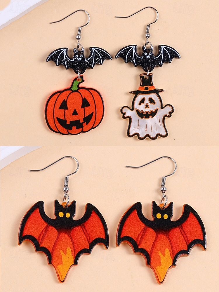 Halloween-øredobber til dame – øredobber i akryl med gresskar, spøkelse, flaggermus og edderkopp til fest, cosplay og festlige kostymesmykker. 2025 - $11.99 –P7
