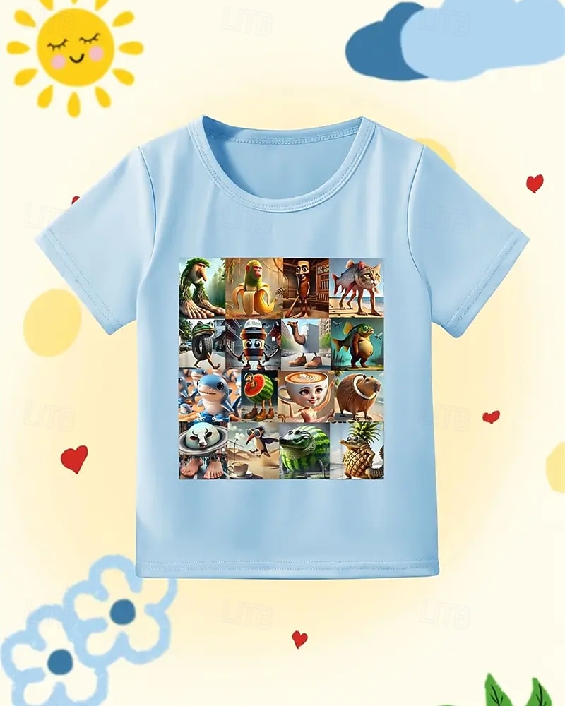 2025年 男の子用おもしろイタリアンブレインロットグラフィックTシャツ - 軽量で伸縮性のある生地を使用した軽量ストレッチTシャツ。4～12歳向け。普段使いにぴったりのカジュアルTシャツ。 &誕生日パーティーの衣装、子供用夏シャツ、遊び心のある子供用アプリ  コレクション – $11.99 –P4