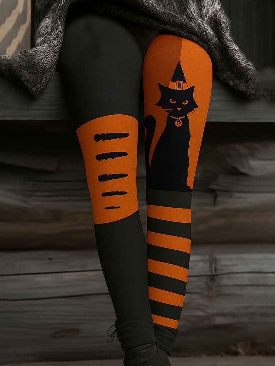 Damskie Getry Urlop Zabytkowe Moda Pełna długość Wysoka taliaPantsHalloween Graficzny Prążki Charakter Drukowanie Keep Warm Miękka Oddychający Elastyczny Formalny Na zewnątrz Urlop Czarny 2025 - $22.99 –P2