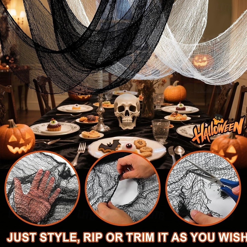 Lot de 6 gazes d'Halloween, tissu effrayant, 30 × 72 pouces, tissu effrayant pour Halloween, fournitures de maison hantée, fête en extérieur, intérieur (4 noires + 2 blanches) de 2026 ? $17.99 –P1
