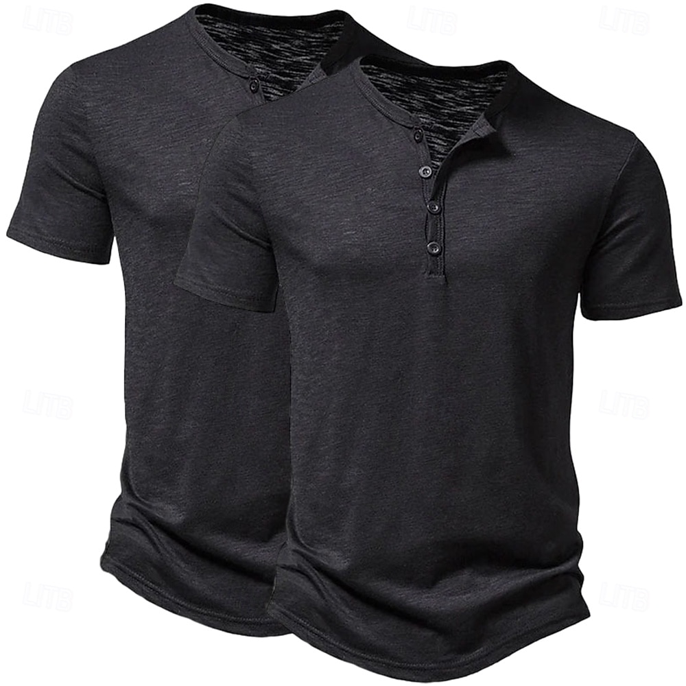 Herren T Shirt Henley Hemd T-Shirt Kurzarm Einfach Einheitliche Farbe Designer Basic Moderne zeitgenössische 2 teilig Knöpfe Mehrfachpackung Henley Urlaub Straße Lässig Sommer Schwarz + Schwarz Wei 2026 - $31.99 –P16