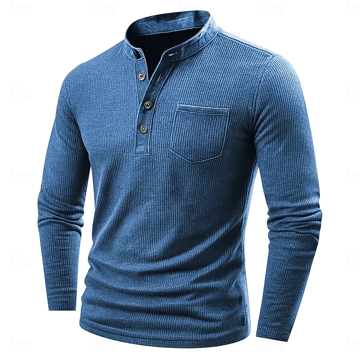 Herren T Shirt Geripptes Strick-T-Shirt Langarm Henley Ganzjahres Einfarbig Traditionell / Vintage Lässig Tasche Outdoor Heim Sport & Outdoor Marineblau Blau Braun Top T-Shirt für Herren 2025 - $23.99 –P1