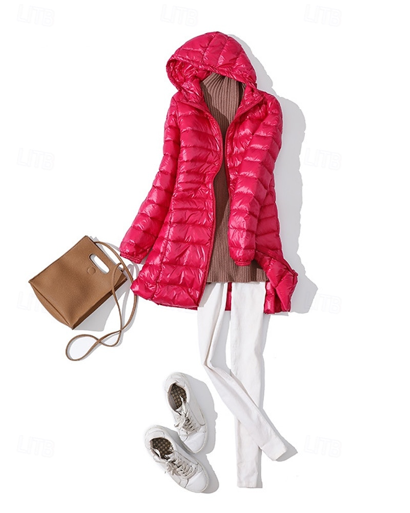 Femmes Doudoune Manteau Chaud Confortable Fermeture éclair Avec Poches Mode Uni Fête Sortir Décontracté Quotidien Week-end Fermeture éclair Long À capuche Coupe régulière manche longue Vêtements de 2025 ? $57.99 –P7