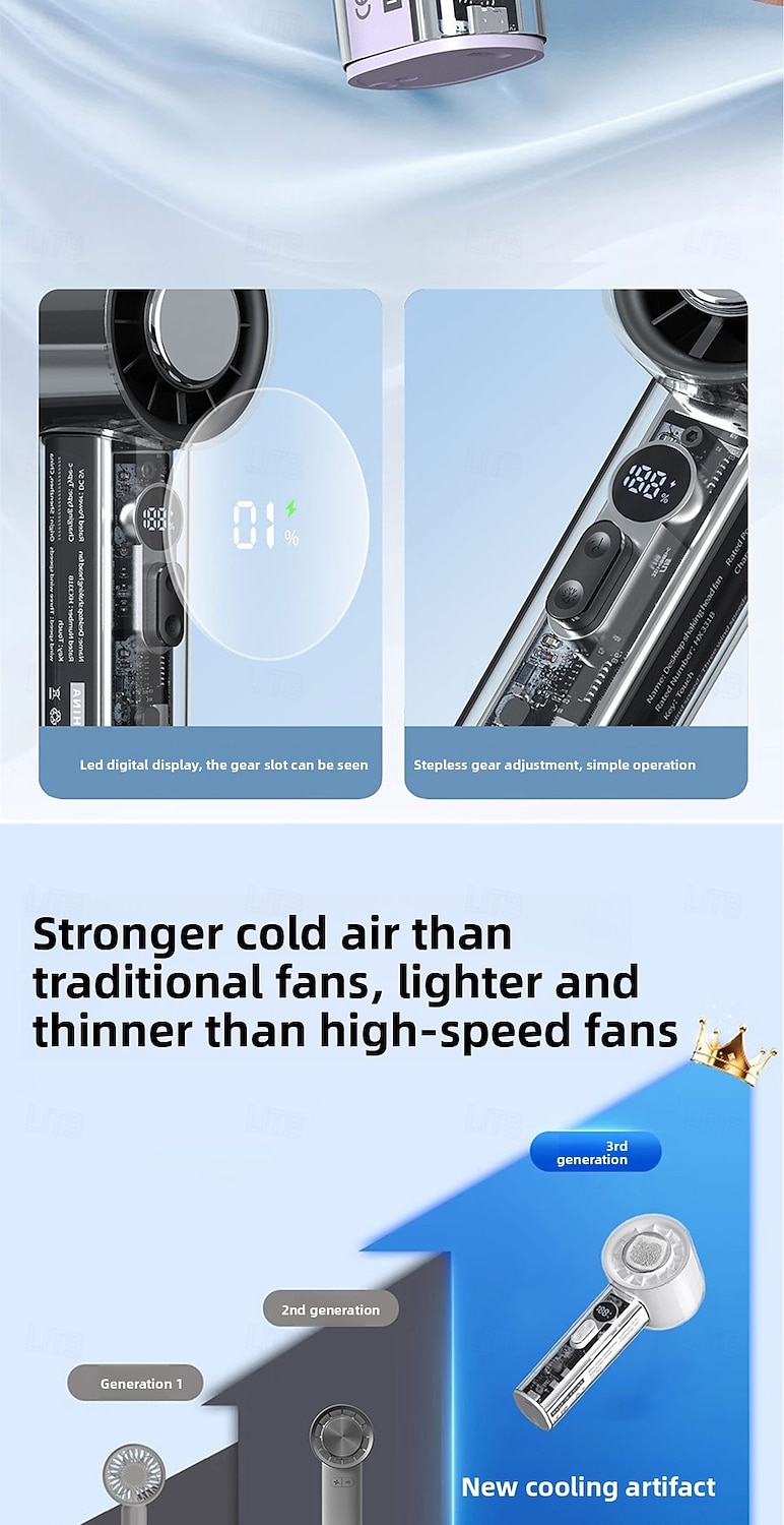 Bærbar håndholdt vifte - 100-trinns turbokjølende USB-oppladbar mini-personlig vifte for reisecamping &utendørs bruk 2025 - $19.99 –P5